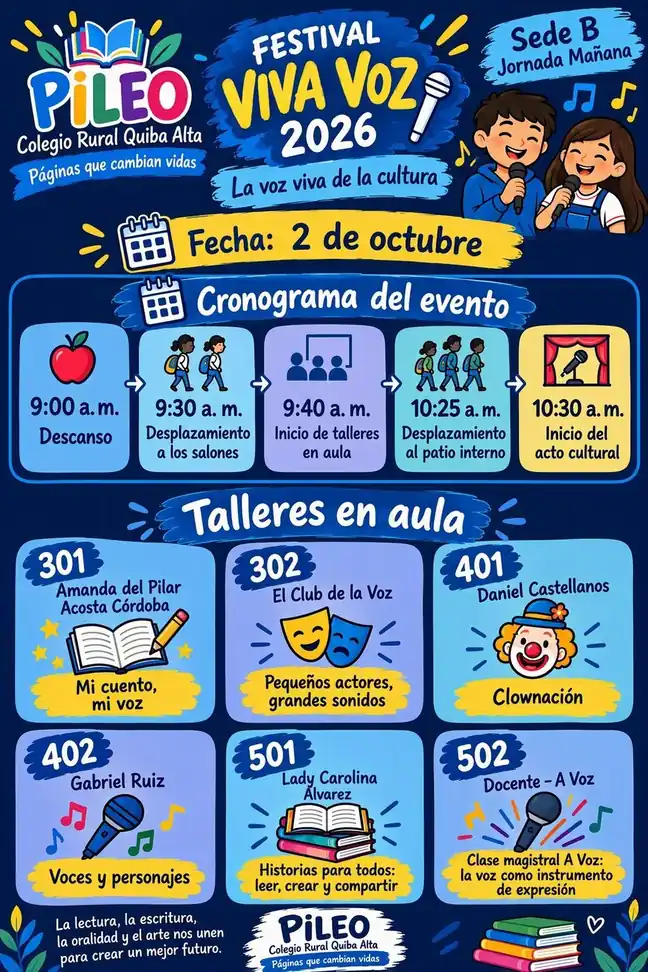 Cronograma del Festival Viva Voz 2026 en el Colegio Rural Quiba Alta (PILEO)