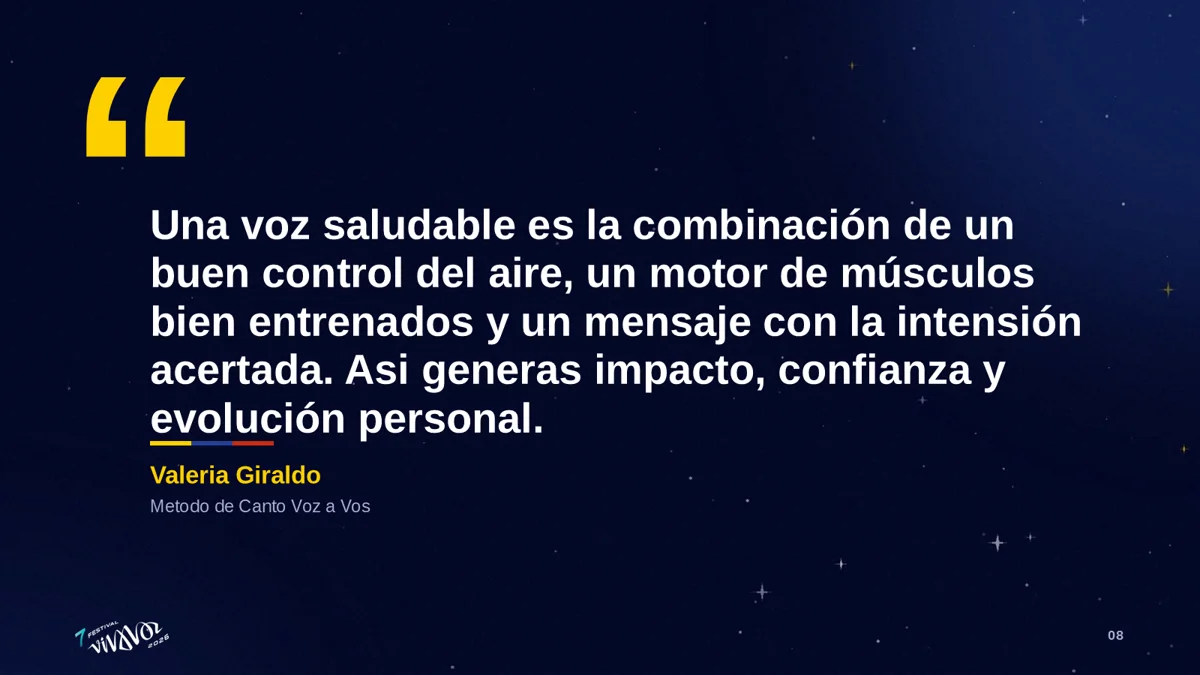 Cita de Valeria Giraldo sobre la voz saludable