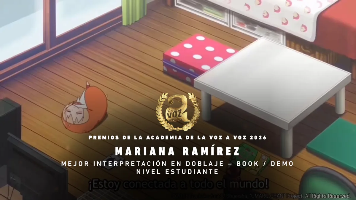 Mariana Ramírez · Mejor interpretación en doblaje – book / demo · Premios de la Academia de la Voz A Voz 2026