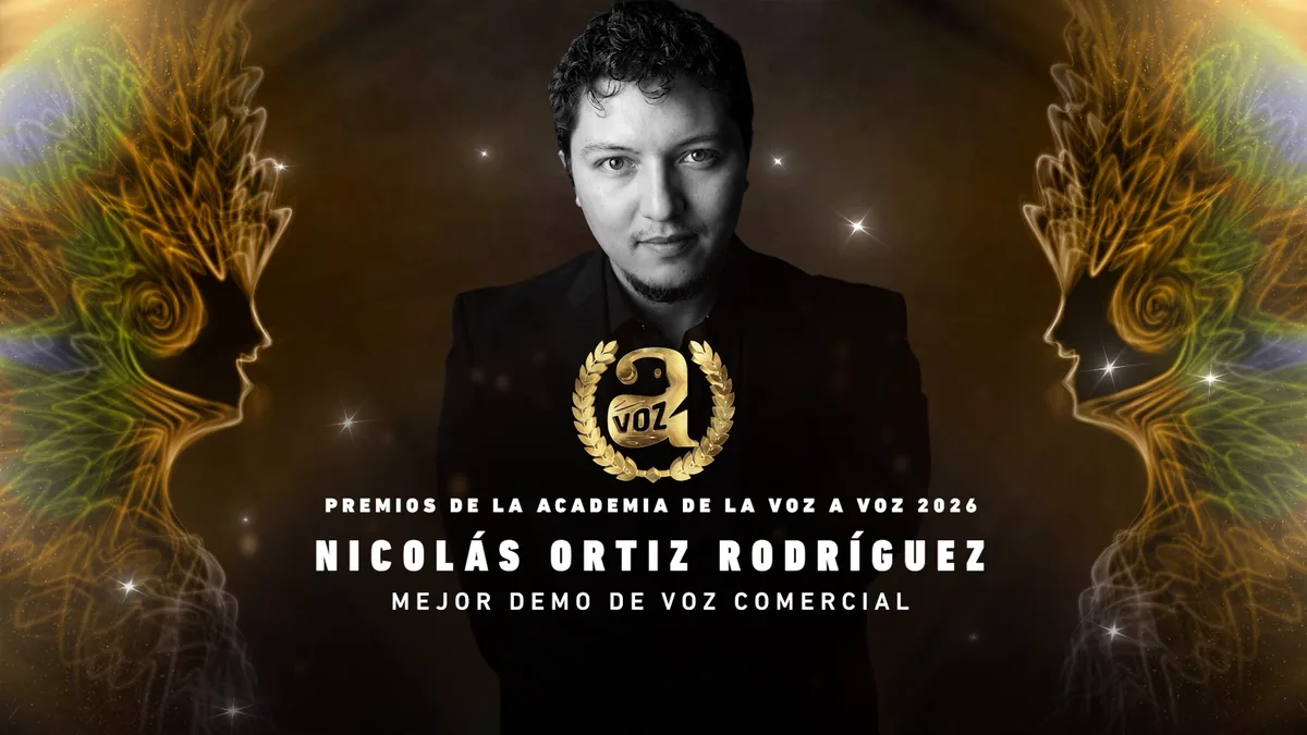 Nicolás Ortiz Rodríguez · Mejor demo de voz comercial · Premios de la Academia de la Voz A Voz 2026