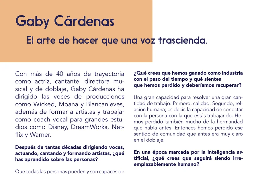 Apertura de la entrevista a Gaby Cárdenas en la revista Viva Voz 2026