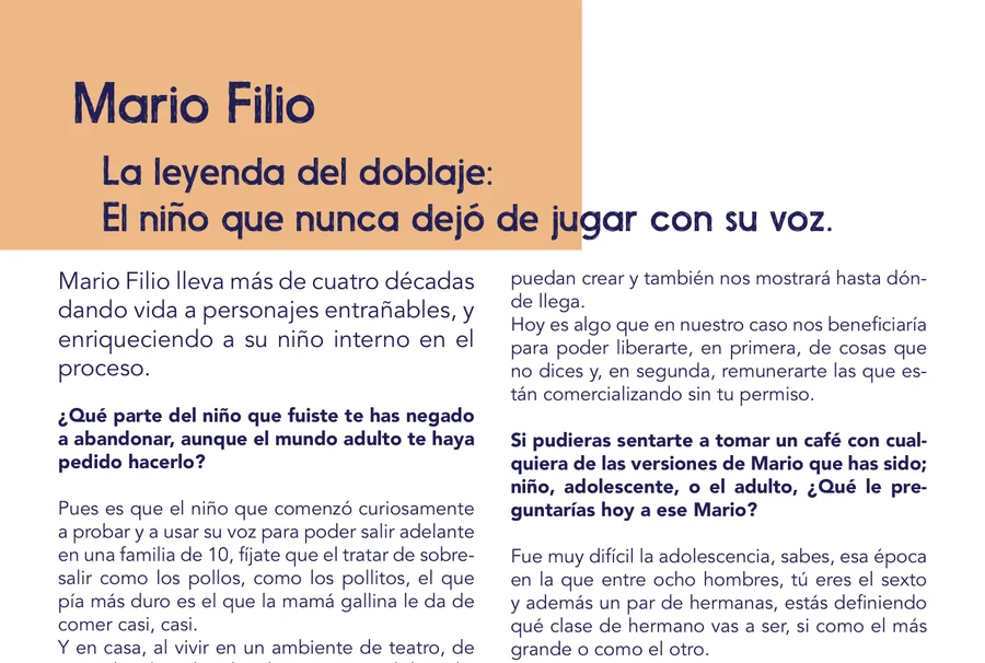 Apertura de la entrevista a Mario Filio en la revista Viva Voz 2026