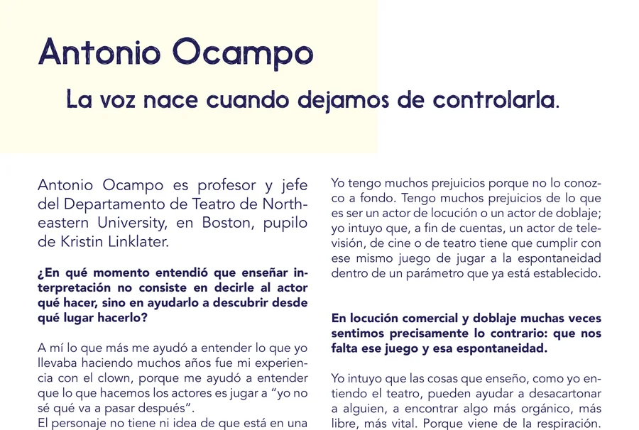 Apertura de la entrevista a Antonio Ocampo en la revista Viva Voz 2026